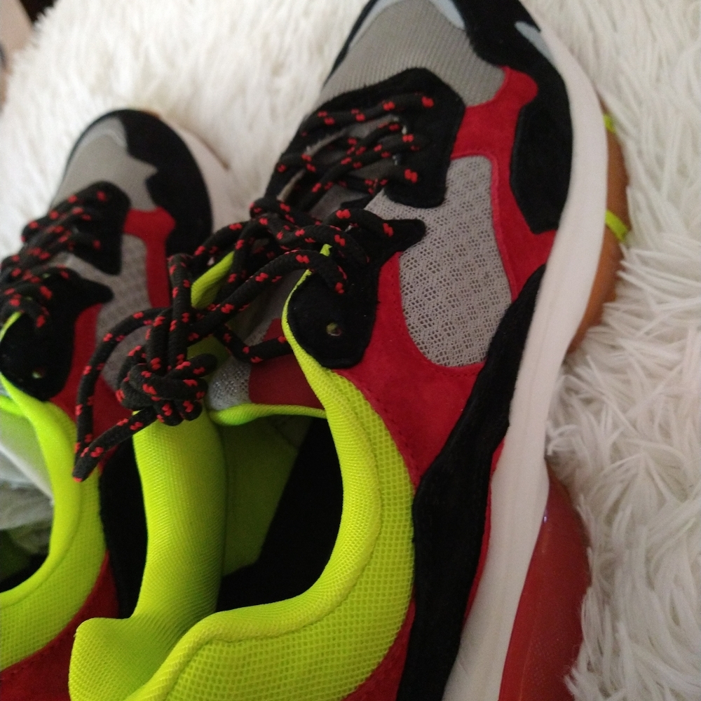 new SNKR Project Men's Sneakers. Prospect Park Black, Red, Yellow 10M